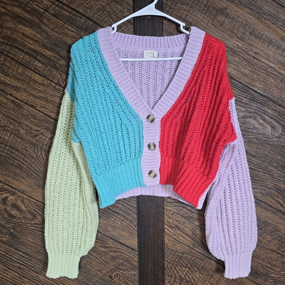Dreamers By Debut Sweaters - Dreamers By Debut Colorblock Cropped Knit Hoodie Size Medium